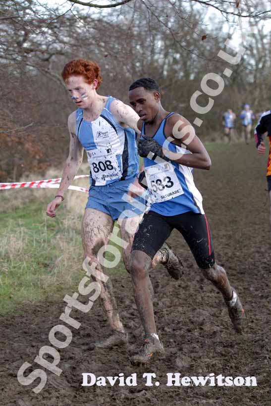 No 533 Mohamud Aadan (London South Bank University) finishing 2nd and Toby Loveridge (St. Mary's University College) won the B Race, BUCS Cross Country Championships, Bodington Hall Playing Fields, University of Leeds.